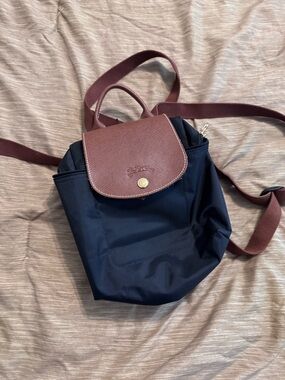 Nylon Mini Longchamp Backpack with Brown Leather Flap